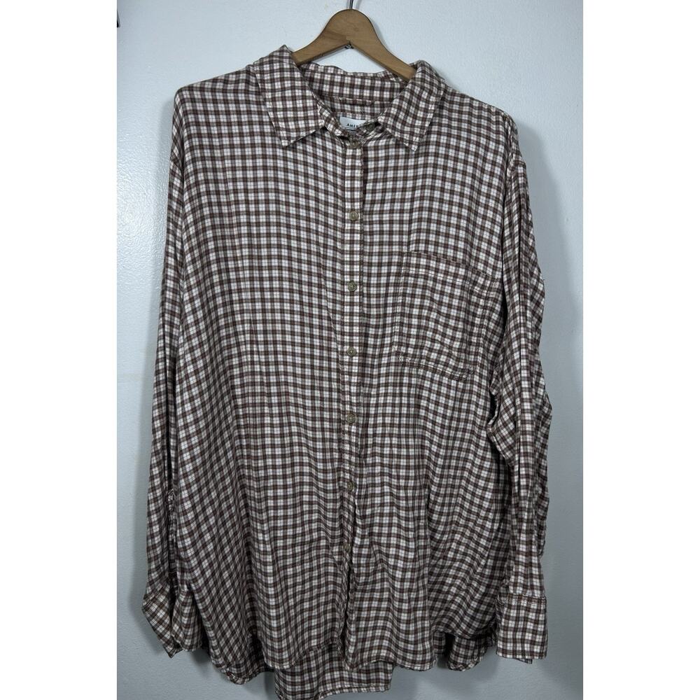 American Eagle Women's Button Up Boyfriend Shirt Size XL NWT Long Sleeve Plaid